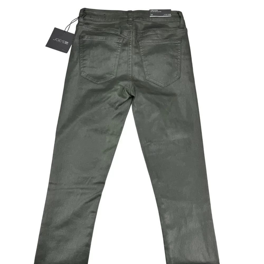 NWT JOE'S JEANS The Icon Mid Rise Skinny Ankle Sz 24 Green Coated Laser Camo - Picture 8 of 8